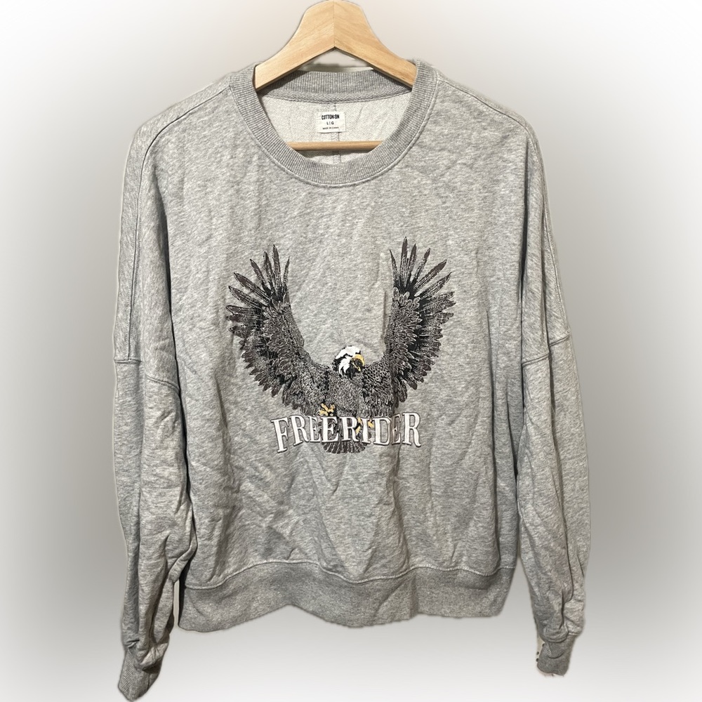 Cotton On Gray Free Rider Eagle Crewneck Sweatshirt
